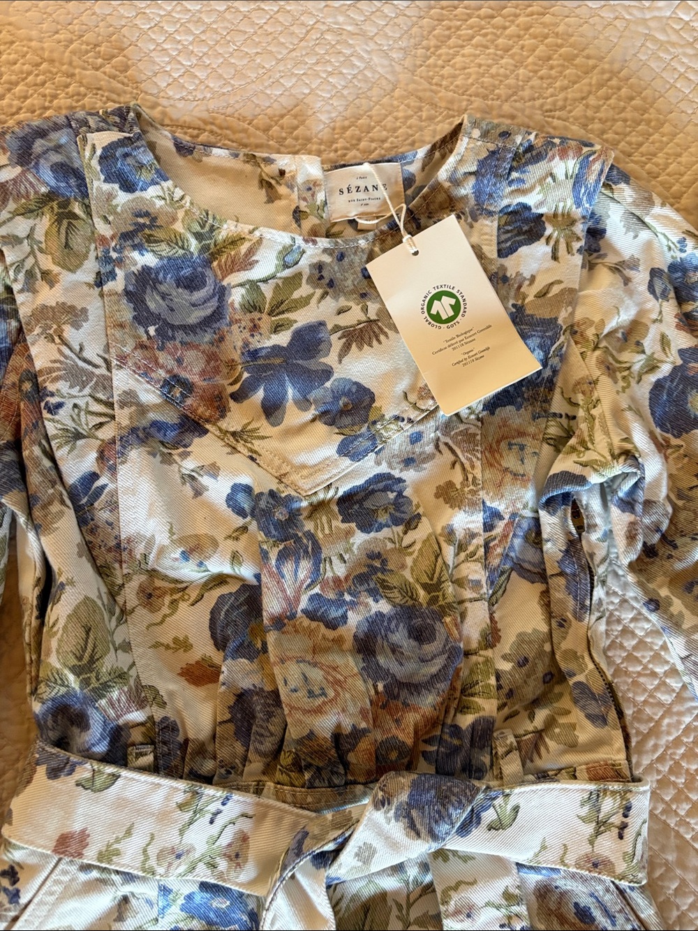 Sézane Cream Mini Dress with Blue and Green Floral Print - Picture 4 of 6